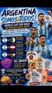 World Cup Watch Party Announcement!!🌎
@afaseleccionen 

TEAM ARGENTINA KICKOFF🇦🇷
Argentina vs Algeria
Friday June 16th @ 6:00pm 💥

Food and Drink Specials!!
@jimbeamofficial 
@producermezcal 
+ Empanadas 
+ Fernet & Cola

Argentina HQ- @wahoosboca 
1000 S. Rampart Blvd (Summerlin)