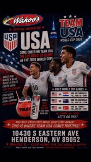 World Cup Watch Party Announcement!!🌎
@USMNT ⚽️

TEAM USA KICKOFF PARTY🇺🇸
USA vs Paraguay
Friday June 12th @ 6:00PM 💥

USA HQ- EASTERN
10430 S Eastern Ave (Henderson)
*ALL Team USA games live at ALL locations 

TRULY SELTZER
30oz SOCCER BALL
$10

LONG DRINKS
ASK SERVER FOR FLAVOR OPTIONS
$5.00

SAM ADAMS SUMMER ALE 🍺
$6.00 16oz
$8.50 25oz

JIM BEAM & JIM BEAM PINEAPPLE🥃
(SHOTS AND COCKTAILS)
$6.00

ESPOLON TEQUILA
$6.00