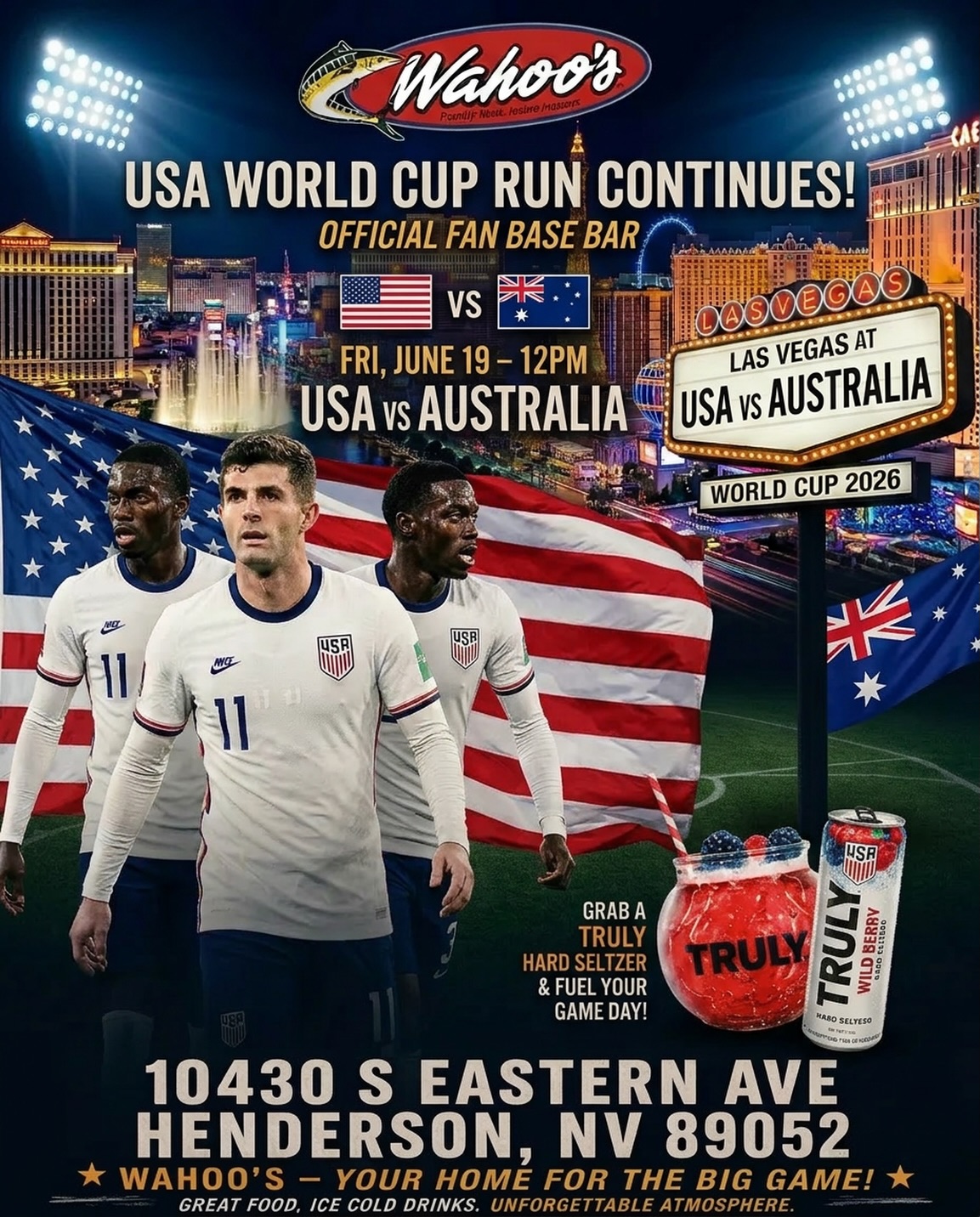 USA Men’s Soccer World Cup run continues tomorrow 6/19 vs Australia!!
The only place to watch our boys get their next win!! @wahooseastern is Team USA headquarters!!🌎🏆⚽️🇺🇸
LETS GOOOO @usmnt 🇺🇸