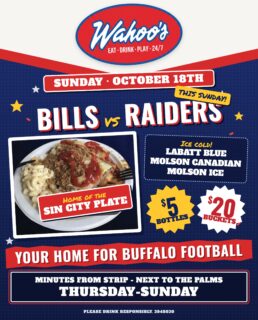 BIG weekend for football in Las Vegas!! Welcome Bills Mafia @rocbillsbackers 🏈🔥
$5 bottles and $20 buckets ALL WEEKEND at our Flamingo location🍺
