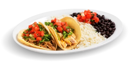 Two Taco Plate -Your protein, served with rice & beans, garnished with salsa