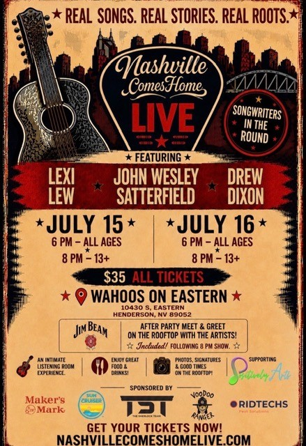 Nashville Comes Home Live - Songwriters in the Round, July 15 & 16 at Wahoos on Eastern